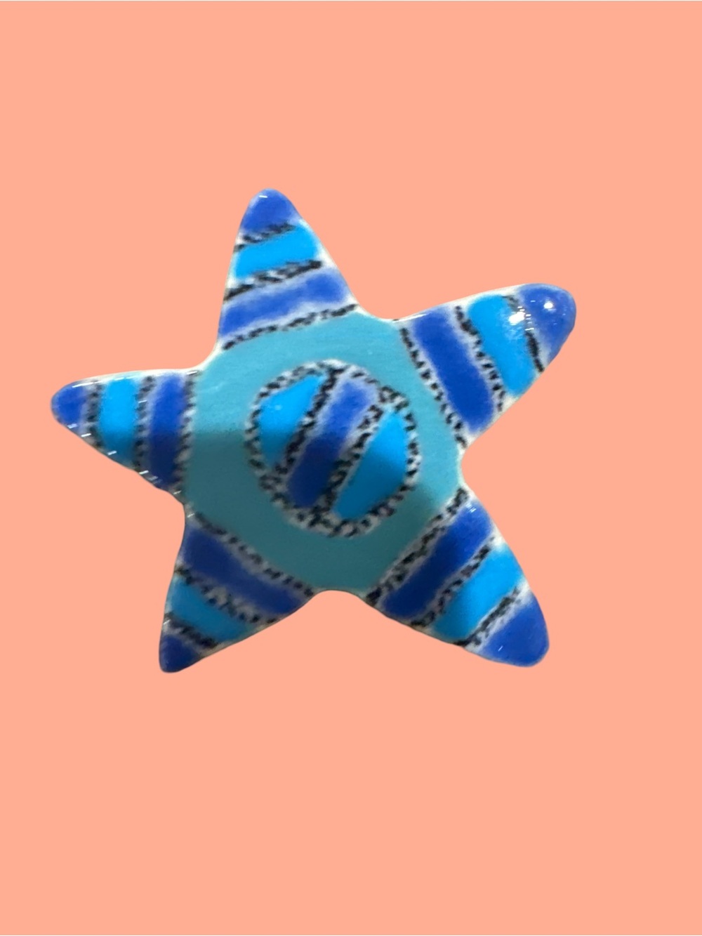 Handmade Blue Striped Starfish Pin